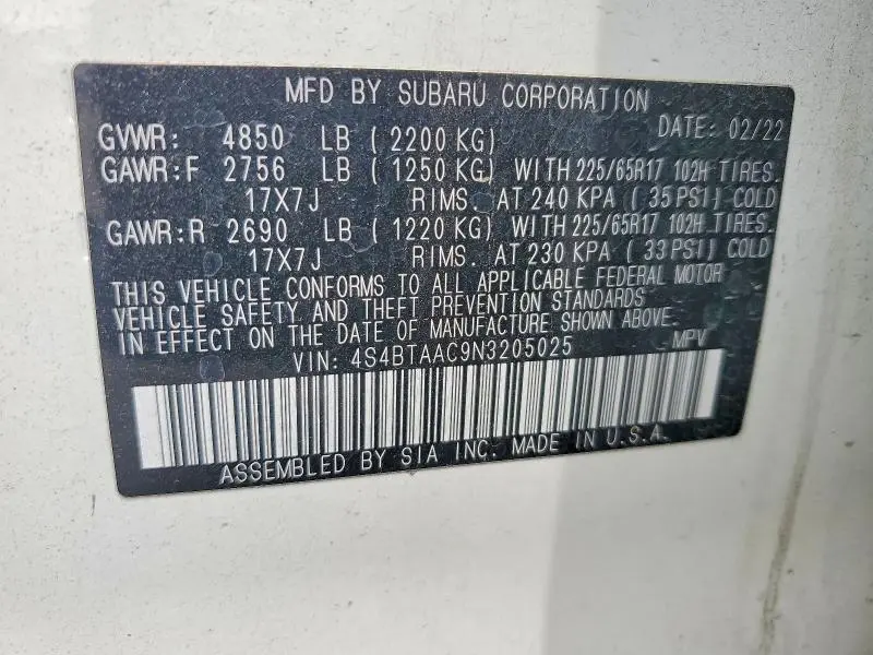 2022 SUBARU OUTBACK   