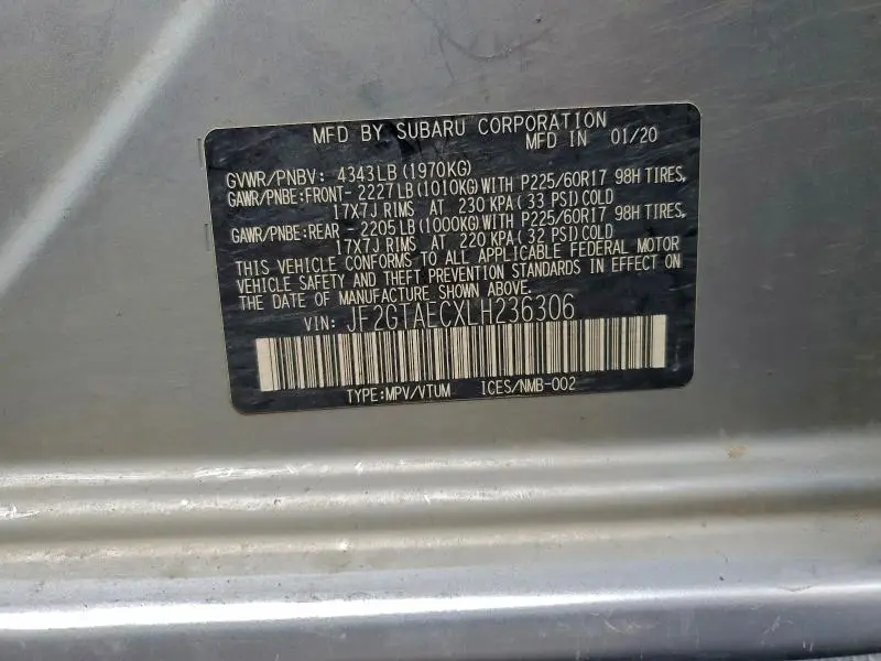 2020 SUBARU CROSSTREK PREMIUM  