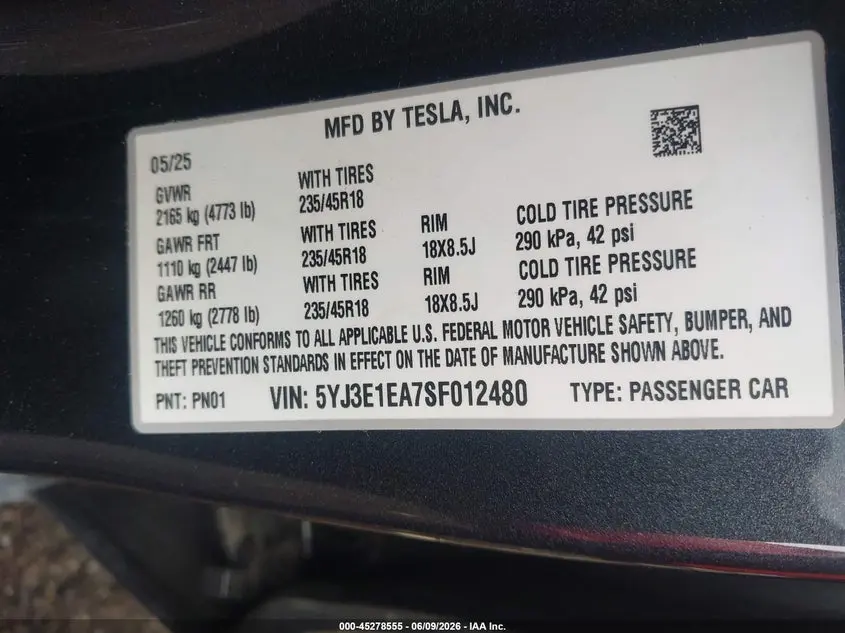 2025 TESLA MODEL 3 LONG RANGE REAR-WHEEL DRIVE/STANDARD REAR-WHEEL DRIVE
