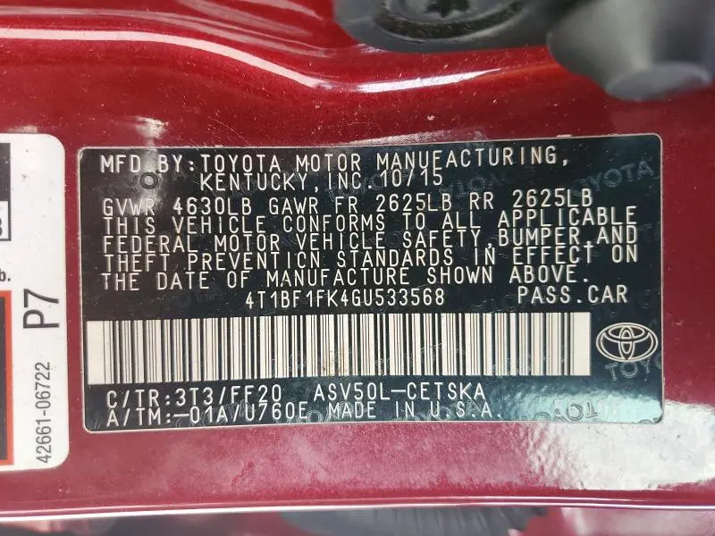 2016 TOYOTA CAMRY LE  