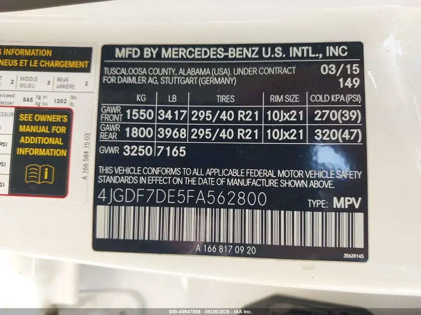 2015 MERCEDES-BENZ GL 550 4MATIC