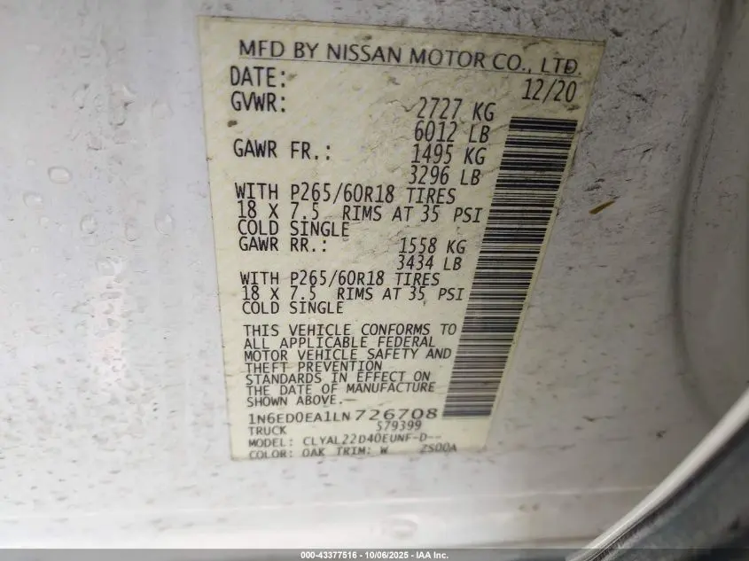 2020 NISSAN FRONTIER SV 4X2