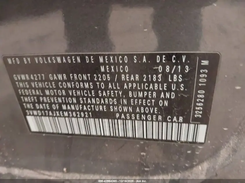 2014 VOLKSWAGEN JETTA 1.8T SE