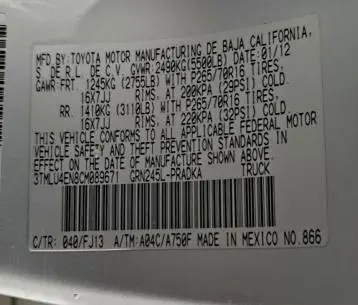 2012 TOYOTA TACOMA DOUBLE CAB  