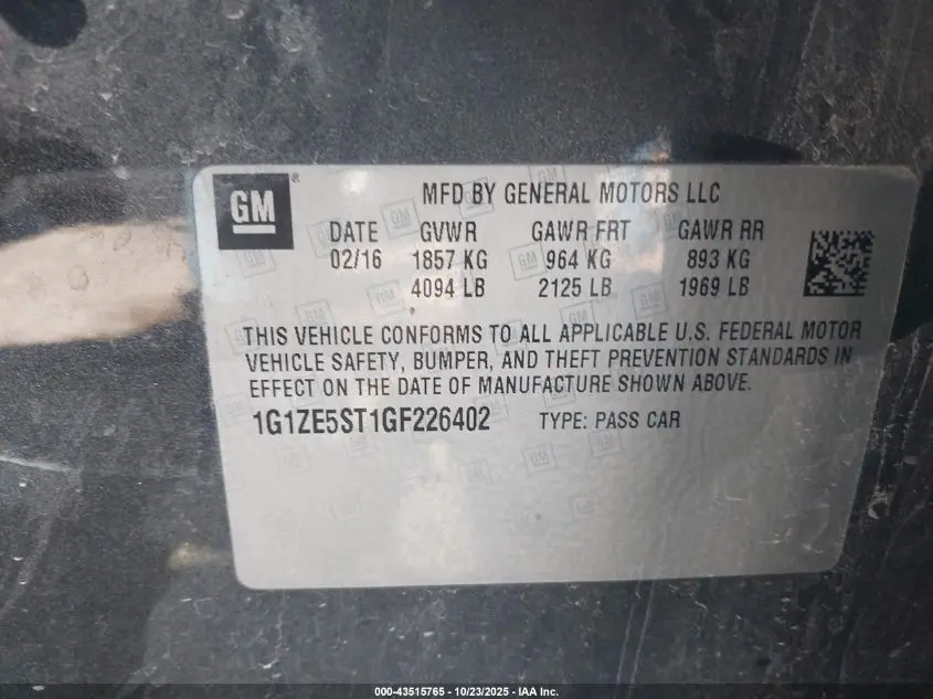 2016 CHEVROLET MALIBU 1LT