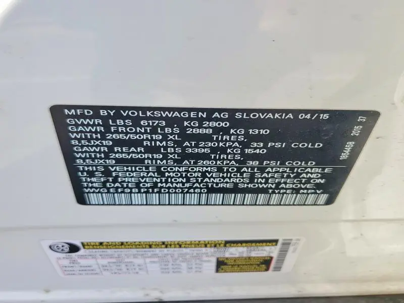2015 VOLKSWAGEN TOUAREG V6  
