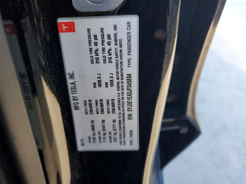 2018 TESLA MODEL 3   