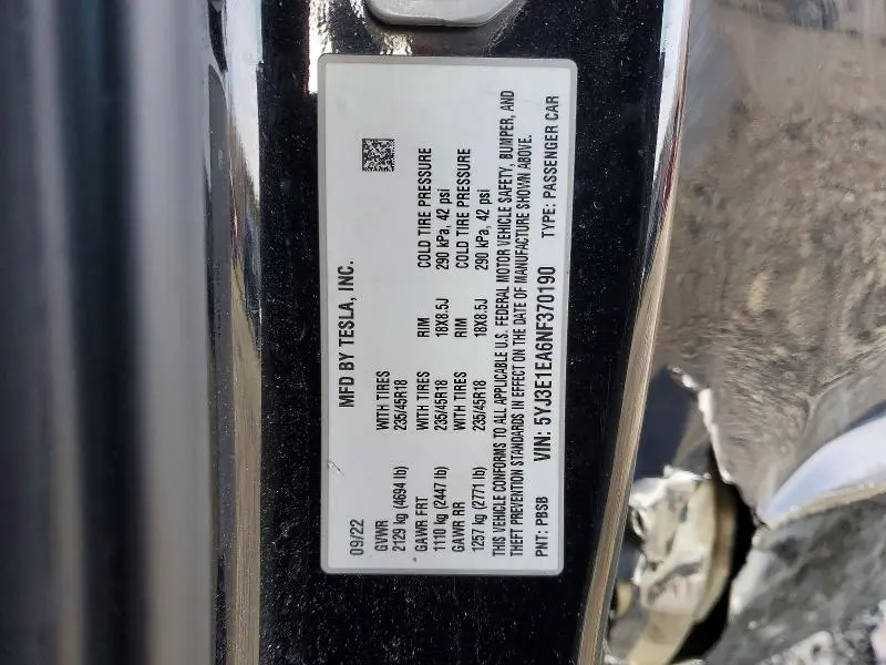 2022 TESLA MODEL 3   