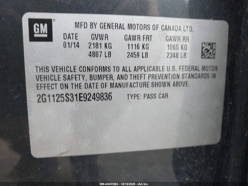 2014 CHEVROLET IMPALA 2LT