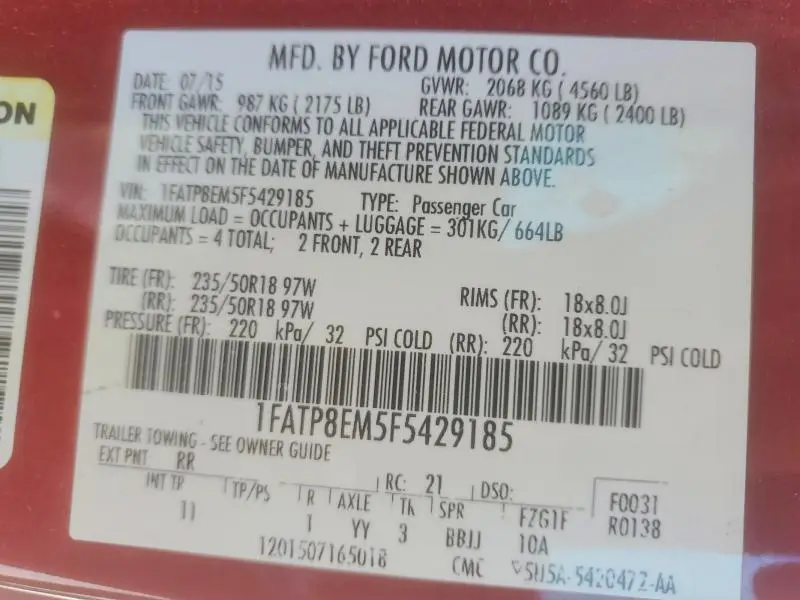2015 FORD MUSTANG   