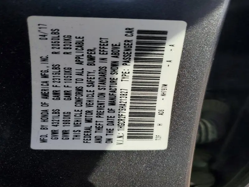 2017 HONDA ACCORD EX  