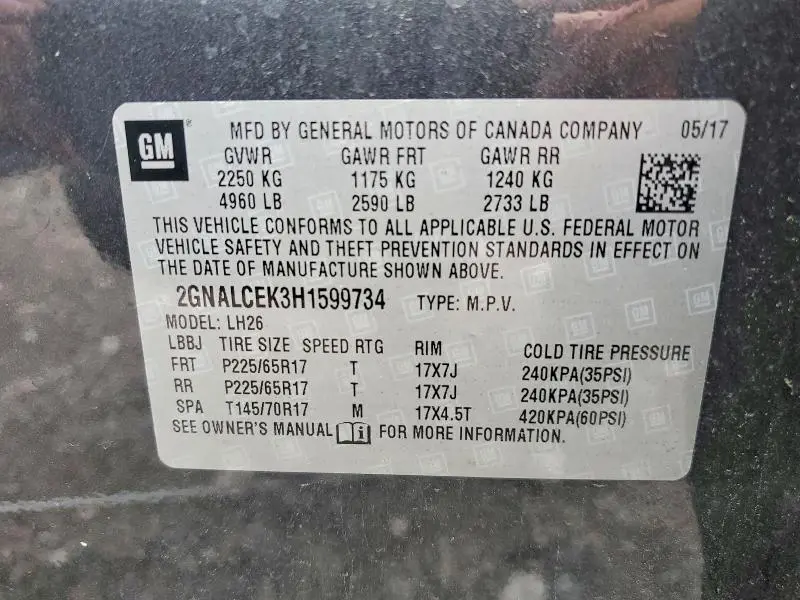 2017 CHEVROLET EQUINOX LT  