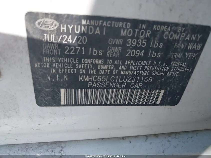 2020 HYUNDAI IONIQ HYBRID BLUE