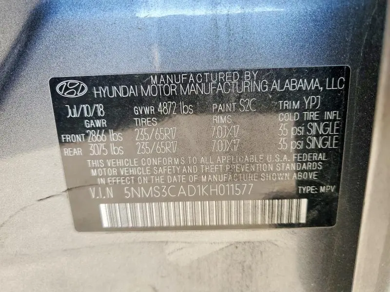 2019 HYUNDAI SANTA FE SEL 2.4L  