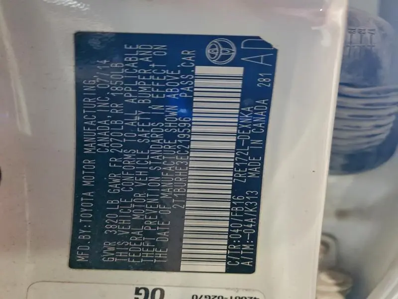 2014 TOYOTA COROLLA L  