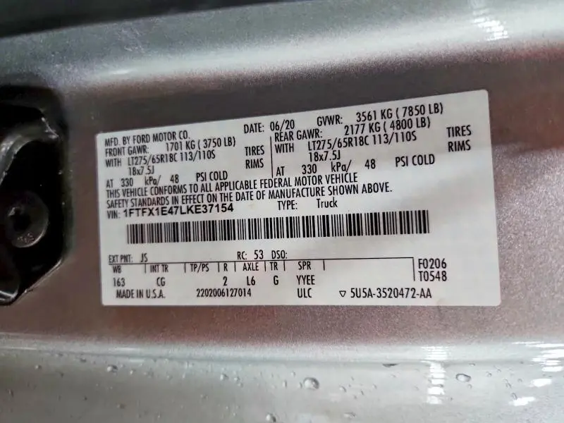 2020 FORD F150 SUPER CAB  