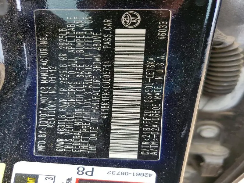 2012 TOYOTA CAMRY SE V6  
