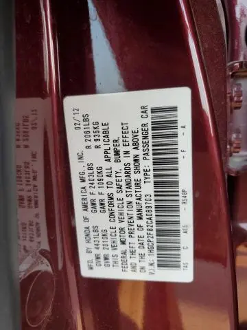 2012 HONDA ACCORD EXL  