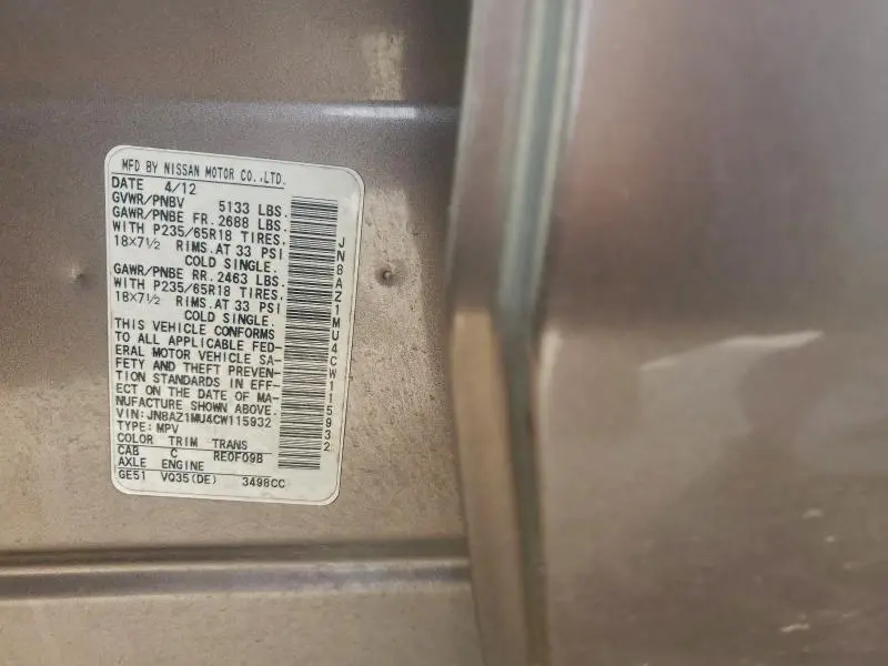 2012 NISSAN MURANO S  