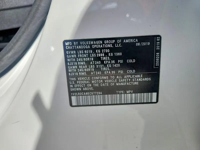 2019 VOLKSWAGEN ATLAS SE  