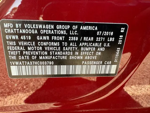 2017 VOLKSWAGEN PASSAT S  