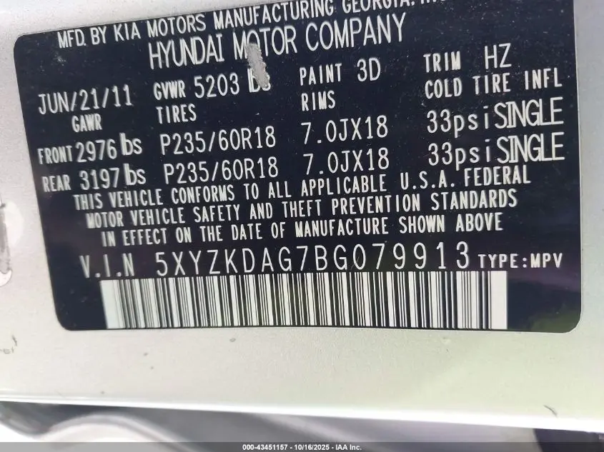 2011 HYUNDAI SANTA FE LIMITED V6