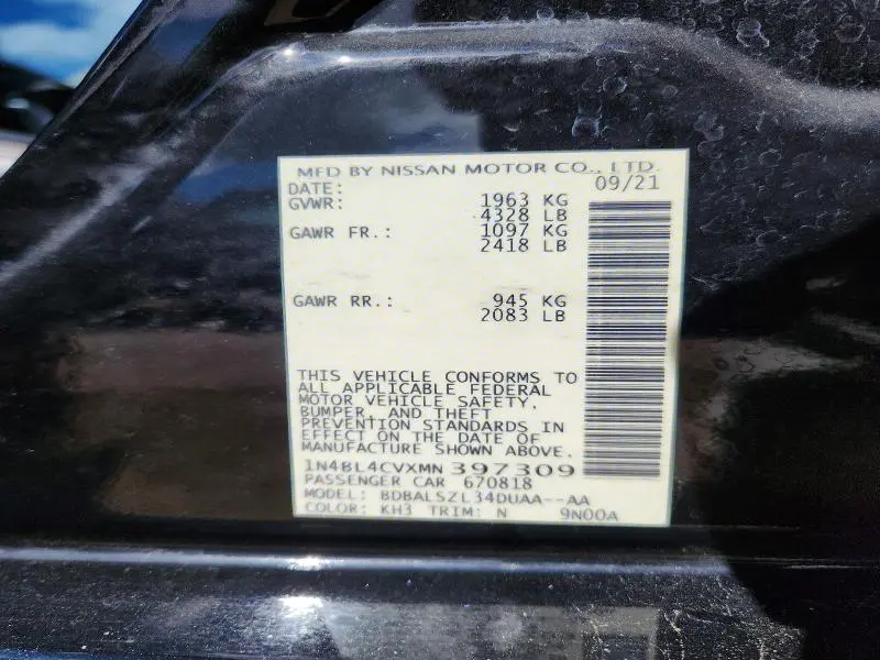 2021 NISSAN ALTIMA SR  