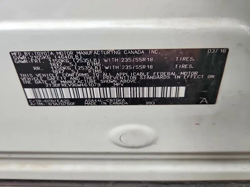 2016 TOYOTA RAV4 LIMITED  