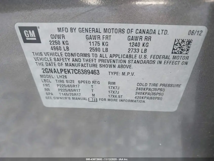 2012 CHEVROLET EQUINOX 2LT