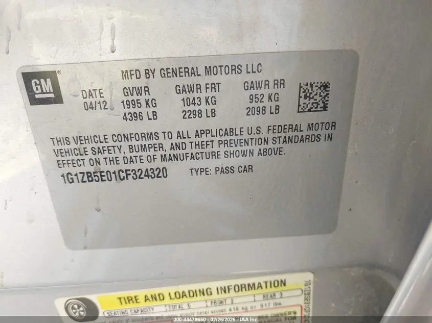 2012 CHEVROLET MALIBU LS