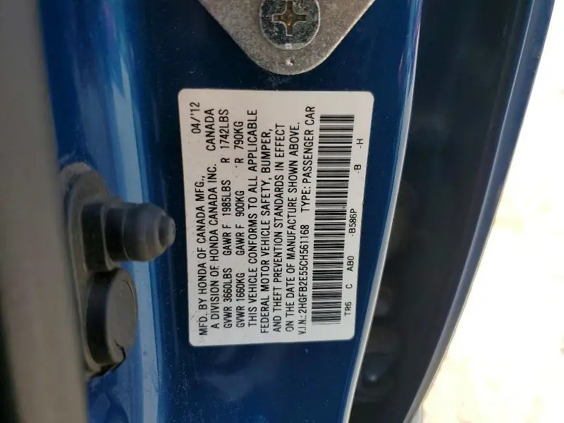 2012 HONDA CIVIC LX  