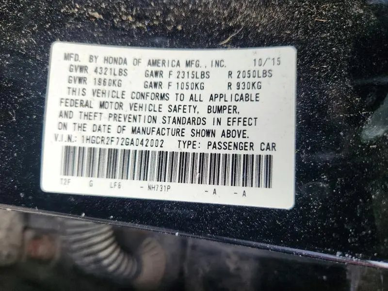 2016 HONDA ACCORD EX  