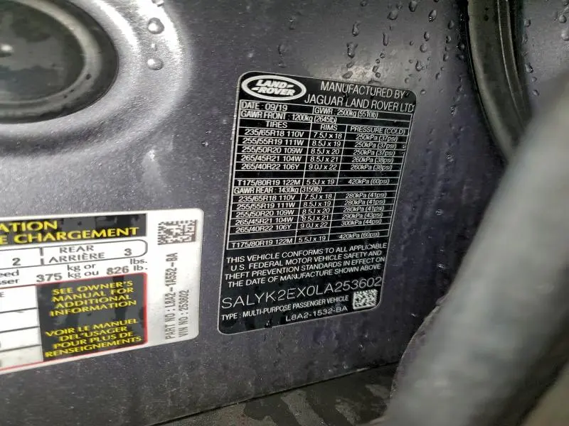 2020 LAND ROVER RANGE ROVER VELAR R-DYNAMIC S  