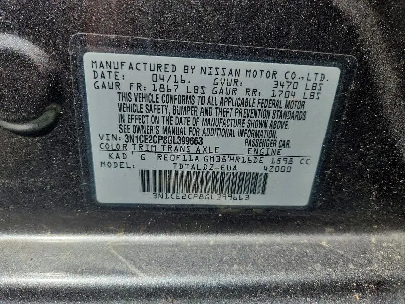 2016 NISSAN VERSA NOTE SV  