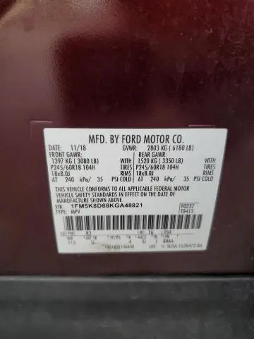 2019 FORD EXPLORER XLT  