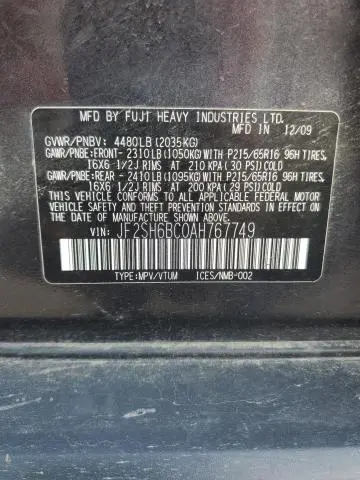 2010 SUBARU FORESTER XS  