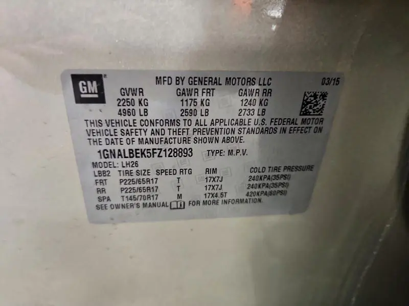 2015 CHEVROLET EQUINOX LT  