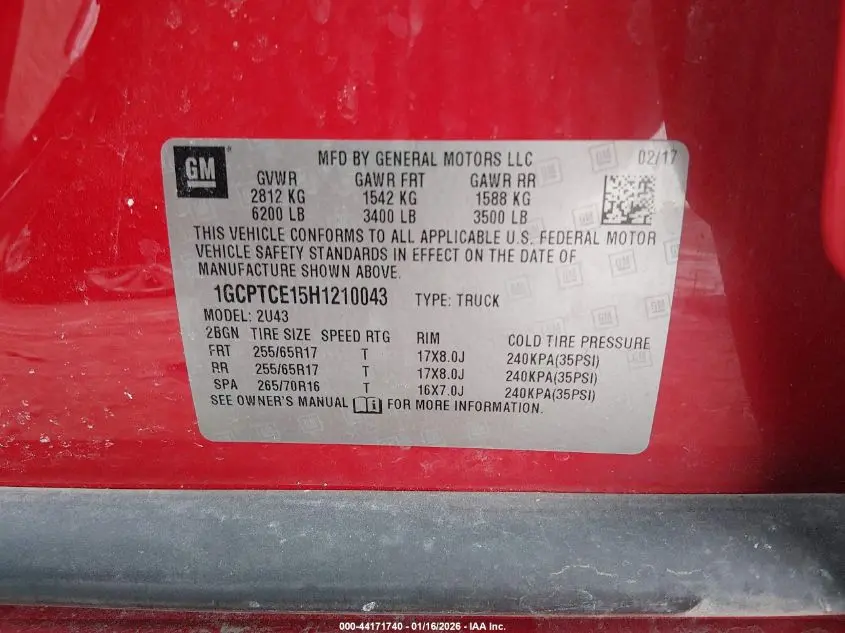 2017 CHEVROLET COLORADO LT