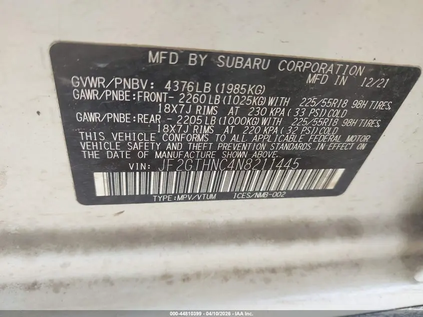 2022 SUBARU CROSSTREK LIMITED