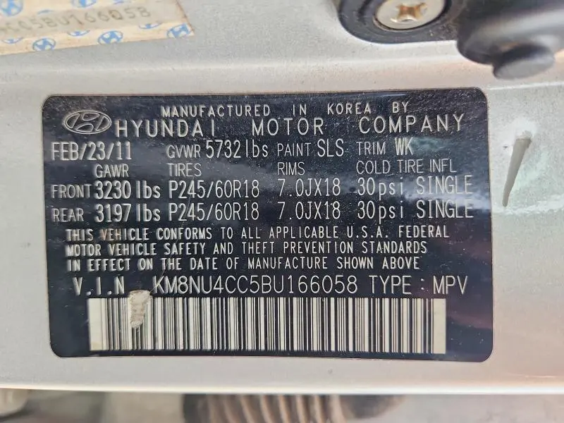 2011 HYUNDAI VERACRUZ LIMITED  
