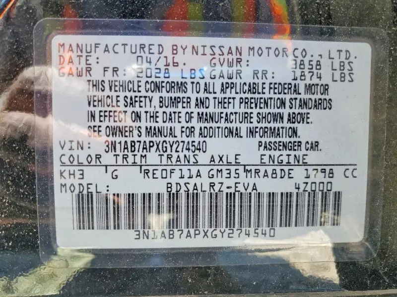 2016 NISSAN SENTRA SR  