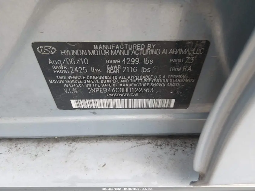 2011 HYUNDAI SONATA GLS