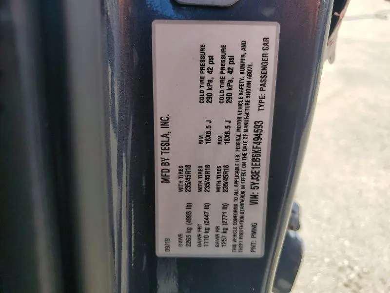 2019 TESLA MODEL 3   