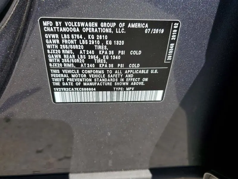 2019 VOLKSWAGEN ATLAS SE  