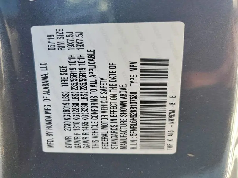 2019 HONDA ODYSSEY ELITE  