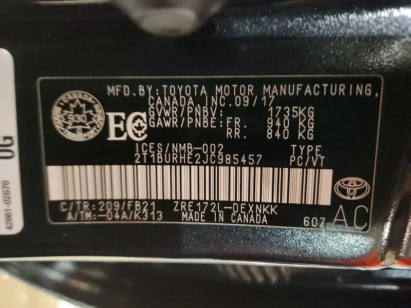 2018 TOYOTA COROLLA L  