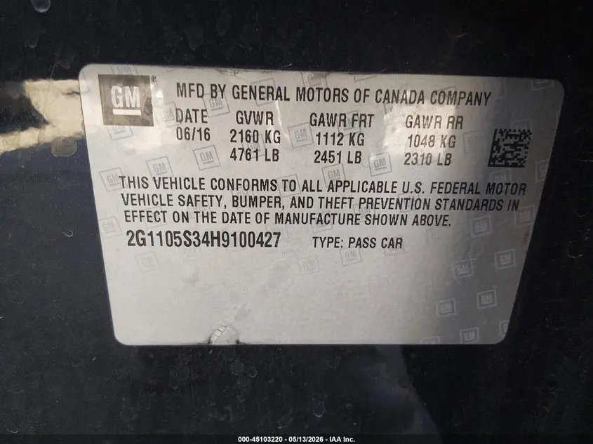 2017 CHEVROLET IMPALA 1LT
