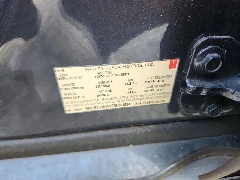 2016 TESLA MODEL S   