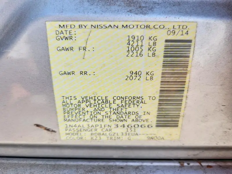 2015 NISSAN ALTIMA 2.5 S  