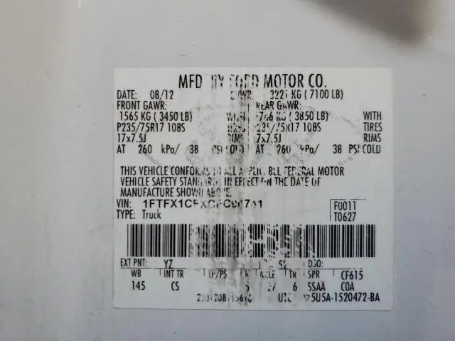 2012 FORD F150 SUPER CAB  